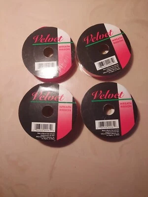  Velvet Wreath Gift Tie Ribbon Lot of (3)  3/4" Wide  (1) 1" wide  90" Red - Image 1 of 4