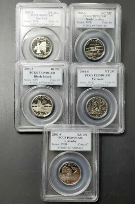 2001 S Complete 5 Coin CLAD Proof Quarter Set PCGS Graded PR69 DCAM - Image 1 of 4