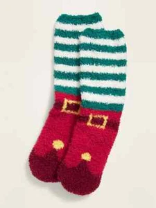 NWT Old Navy Elf Shoes Red Green Fuzzy Cozy Socks Women's NEW - Picture 1 of 2
