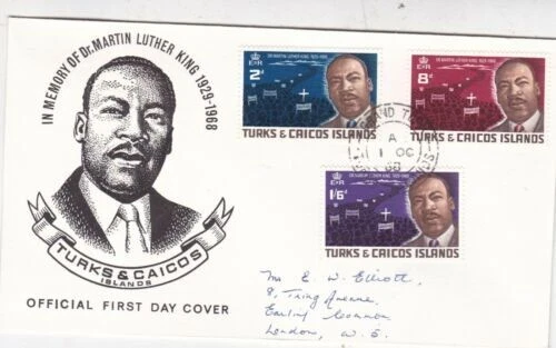 Turks & Caicos Islands 1968 Martin Luther King FDC Grand Turk cancel written VGC - Image 1 of 1