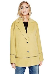 GUESS $198! Cappotto giacca oversize Micah Peacoat Cocoon cerniera giallo M 6 7 - Foto 1 di 4