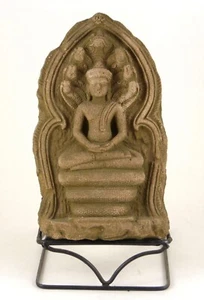 Naga Buddha Khmer Sandstone Temple Carving Fragment Relief with Stand 10 x 6" - Picture 1 of 8