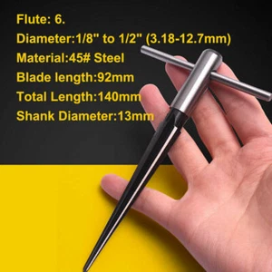 6Fluted 1/8" -1/2"Bridge Pin Hole Hand Held Reamer T Handle Tapered Chamfer Wood - Picture 1 of 6