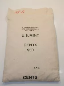 5000 Cents 1998 D Memorial Pennies, versiegelte ungeöffnete Canvas Tasche mit 5.000 Cent - Bild 1 von 3
