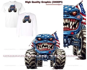 Monster Truck All American Evil Patriotic Creature #1 Cartoon Graphic T Shirt - Picture 1 of 5