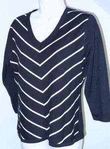 Brooks Brothers Damen Pullover dunkelblau elfenbein gestreift Seide Nylon V-Ausschnitt Gr. M - Bild 1 von 4