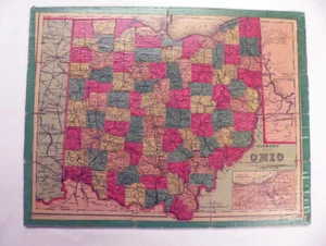 Clemens' stiller Lehrer sezierte Karte von Ohio 1880er antikes Puzzle mit Box - Bild 1 von 6