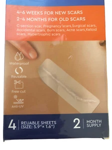 MEDICAL GRADE Silicone Scar Sheets, Reusable Scar Removal Sheets 5.9” x 1.6” - Picture 1 of 5