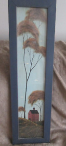 WARREN KIMBLE Americana Folk Art FARMHOUSE TREES Framed Picture 29.5" x 8.25"