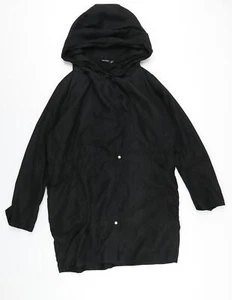 Boohoo Womens Black Parka Coat Size 12 Zip - Suede Effect - Picture 1 of 10