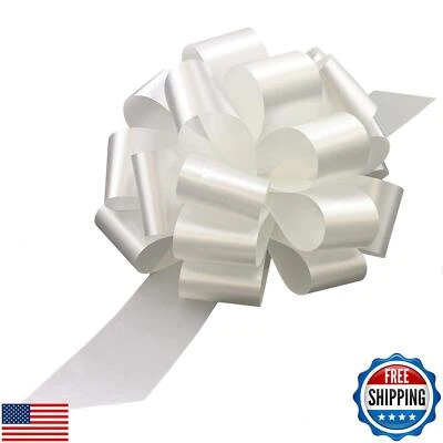 Large White Ribbon Pull Bows - 9" Wide, Set of 6, Wedding Decor, Reception, A - Image 1 of 4