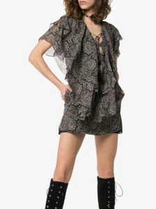 Saint Laurent - Mini Dress - Black White Paisley Print Ruffled - M FR40 UK12 US8 - Picture 1 of 6