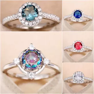 Elegant Engagement 925 Silver Plated Rings Cubic Zircon Women Jewelry Sz 6-10 - Bild 1 von 34