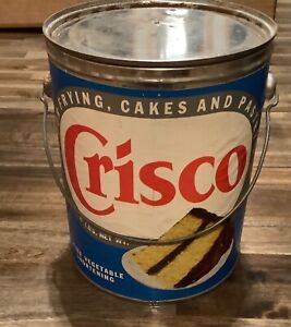 Vintage Crisco Tin Can Finest Vegetable Shortening Tin Can With Lid. 8” tall.