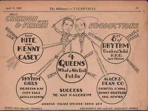 1931 Vintage Creedon & Ferris Productions Vaudeville Booking Agent Acts Druckanzeige - Bild 1 von 1