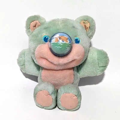 Playskool Vtg Nosy Bear Plush Mint Green Pink Dolphin Nose Spins 1987 Works - Image 1 of 4