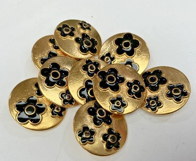 buttons flowers gold brass black metal shank 7/8"- 23mm 5pcs - Image 1 of 4