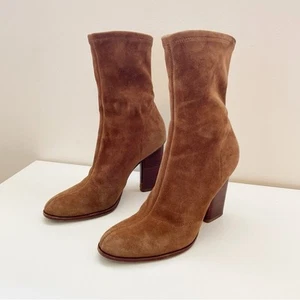 Alexander Wang Gia Suede Heeled boots sock bootie Ankle Size 37.5 leather brown - Picture 1 of 12