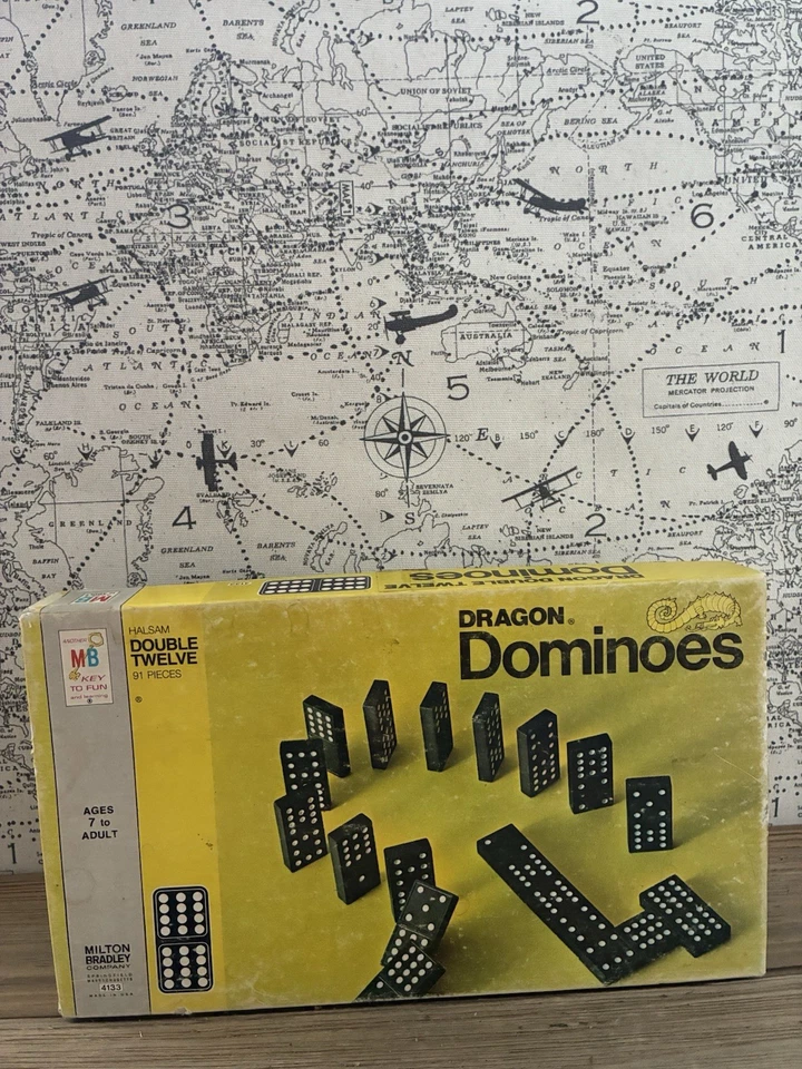 Vintage MB Halsam Double Twelve 91 Pieces Dragon Dominoes Set 4133 USA Complete - Image 1 of 1