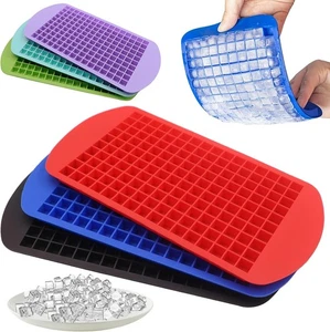Silicone Mini Ice Cube Trays 3 Pack, 9.5 x 4.8 x 0.4 inches, Black, Blue, Red  - Picture 1 of 7