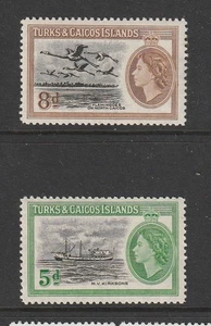Islas Turcas y Caicos 1955 5d y 8d UM/MNH SG 235/6 - Imagen 1 de 1