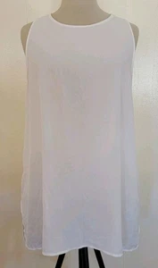 Womens White Chiffon Tank Blouse Lush Sz Medium Long Sheer Keyhole Back - Picture 1 of 10