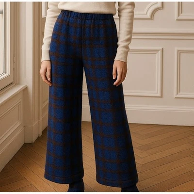 Calça xadrez Comme des Garcons mistura de lã cropped azul marrom aconchegante - Imagem 1 de 4