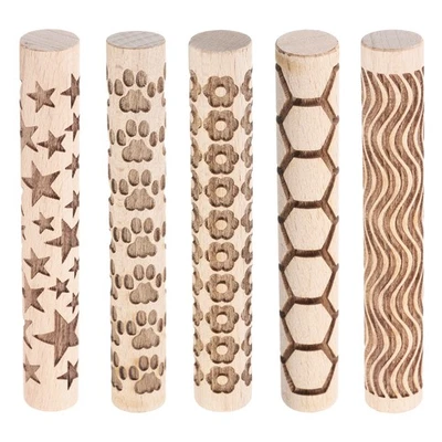 5Stk Holzroller 4" Blumen-Pfoten-Muster für Ton/Teig DIY - Bild 1 von 4