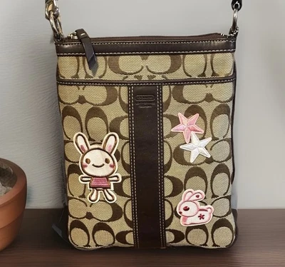 ТРЕНЕР заказ OOAK коричневый кожаный подпись сумка через плечо розовый кролик кролик звезды - Изображение 1 из 4