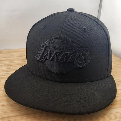 Los Angeles Lakers Fitted Hat, Black on Black Cap, New Era 5950, Size 7 1/2 - Image 1 of 4
