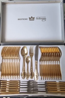 BESTECKE SOLINGEN CASED SET OF 24k GOLD PLATED CUTLERY See Photos - Image 1 of 4