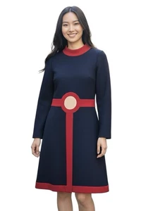 Vintage MOD Midi Dress Womens XS Twee 60s Wool? Minimalist Retro Colorblock READ - Picture 1 of 11