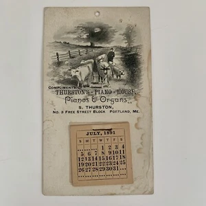 CALENDARIO PUBLICITARIO 1891 Thurston’s Piano & Organs Portland 3 X 5 vacas ovejas - Imagen 1 de 4