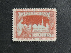 TIMBRES DE BELGIQUE : VIGNETTE ROUGE EXPOSITION 1897 BRUXELLES * AVEC CHARNIERE