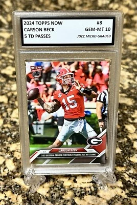 CARSON BECK GEORGIA 5 TD PASSES 2024 Topps NOW Graded GEM-MT 10 ROOKIE #8. COA - Image 1 of 4