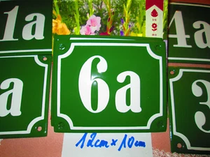 Hausnummer Nr. 6a weiße Zahl auf grünem  Hintergrund 12 cm x 10 cm Emaille - Picture 1 of 12