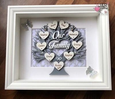 Personalised 3D Box Frame Family Tree Gift Unique Keepsake Home Art Decor - Image 1 of 3