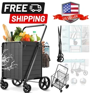 Jumbo Heavy-Duty Grocery Cart with Waterproof Liner - 4 Wheels & 330 LB Capacity - Picture 1 of 10