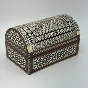 VTG Syrian MOP Inlay Jewelry Trinket Box Domed Wood Home Decor Dresser 7x4 - Picture 1 of 12