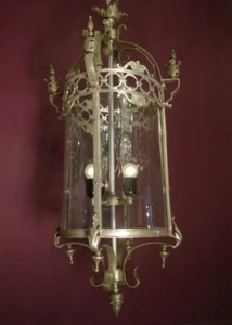 LANTERN ANTIQUE VINTAGE HANGING CHANDELIER NICKEL SILVER BRASS LAMP FOYER Ø15" - Picture 1 of 9