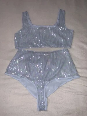 NWT VICTORIA'S SECRET SEQUIN SHIMMER BRA TOP AND HIGH WAIST SHORT SET XLARGE - Image 1 of 4