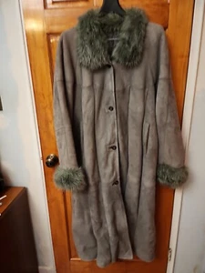 Women’s Real Leather and Faux Fur Blue Coat Size 1X no tag NWOT  - Picture 1 of 6