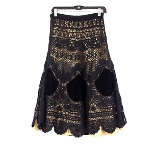 Anthropologie Ipsa Evening Slumber Skirt Size 6 Crochet Velvet A-line Goth Black - Picture 1 of 5
