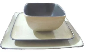 Home Trends RAVE Taupe Brown 3 pc set Dinner Plate, Salad Plate, and Cereal Bowl - Picture 1 of 5