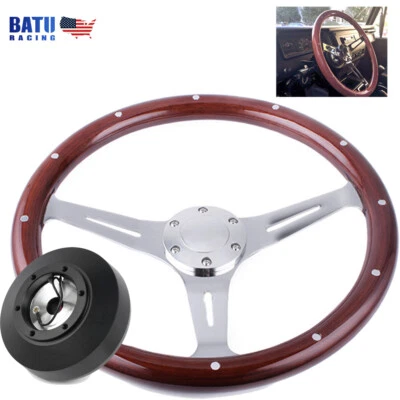 For 92-97 Ford F150/F250/Ranger 15in Wood Steering Wheel+161H Short Hub Adapter Foto 1 de 4