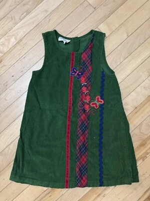 Samara Corduroy Green Dress Butterfly Christmas Holiday Vintage Embroidery Girl — 第 1/4 张图片