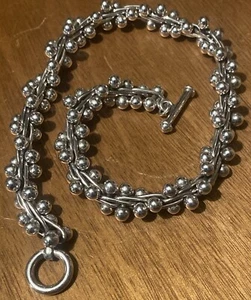 Vintage Sterling Silver Mexico 925 DNA Beaded Links Necklace Heavy Duty 142g - Picture 1 of 15