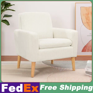 Corduroy Accent Chair Fabric Upholstered Comfortable Armchair Comfy Reading Sofa - Picture 1 of 12