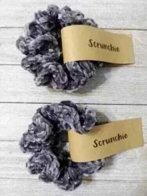 suporte de cauda de cavalo de veludo crochê feito à mão cabelo scrunchies vapor cinza 2 peças - Imagem 1 de 2