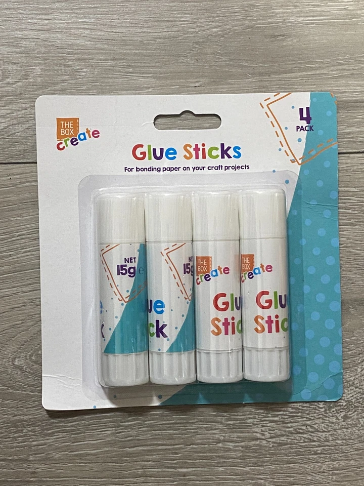 THE BOX GLUE STICKS X 4 WASHABLE 15G KIDS NEW Non Toxic Children School Craft Adhesives